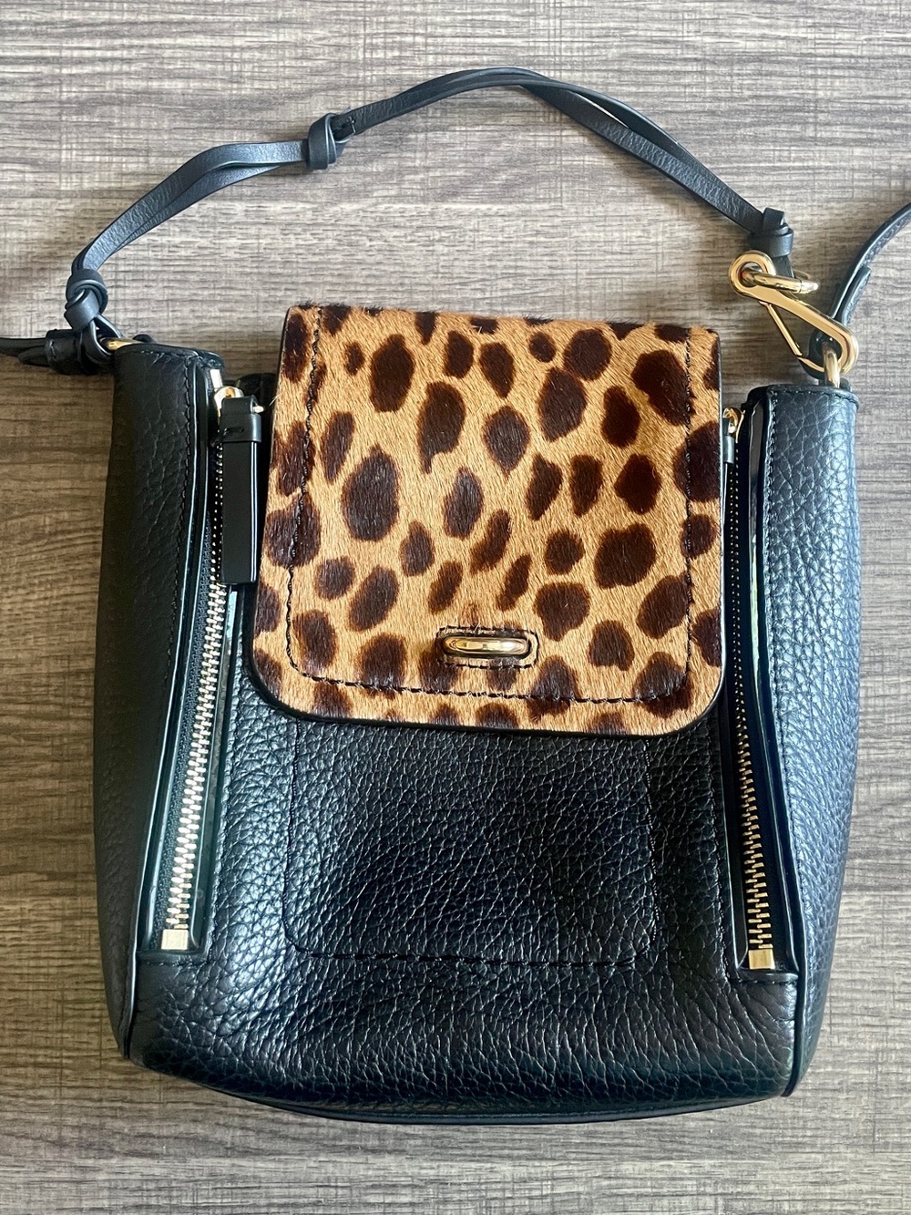 Vince Camuto Leather Crossbody with Leopard Print Flap